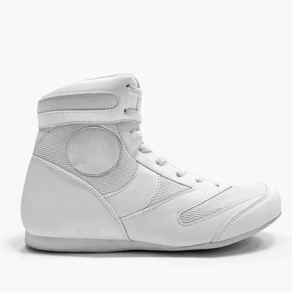 White Mesh-Panel Mid-Top Boxing Shoes with Padded Ankle Collar